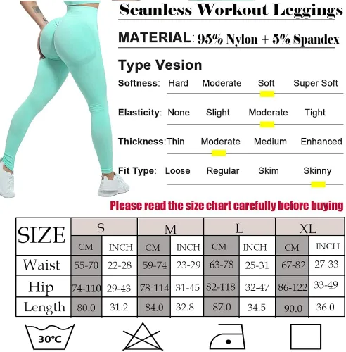 Vista 6 de POWERASIA Seamless Leggings for Women High Waist Workout Gym Smile Contour Butt Lift Yoga Pants Tights