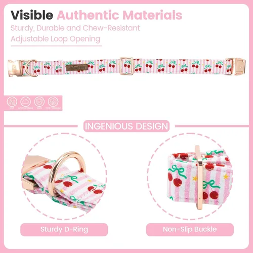 Vista 105 de Collar de perro Lionheart Glory, collar de perro rosa con flor, lindo collar para mascotas con patrón floral ajustable para perros pequeños Rosado