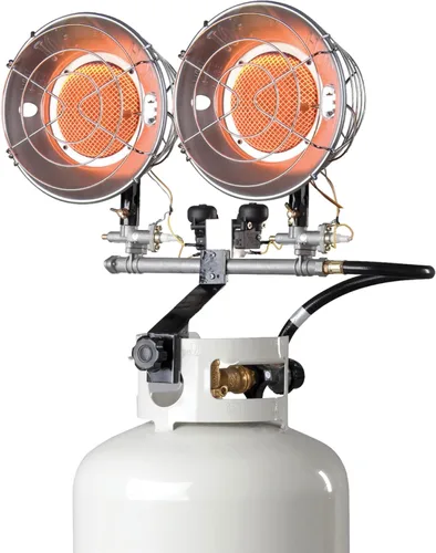 Vista 5 de Mr. Heater, MHS30T - Calentador de propano para exteriores de doble tanque (F216600) y Flame King YSN-301 Cilindro de tanque de propano de acero
