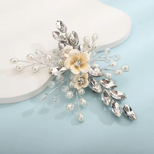 Vista 11 de Teyglen Pinza para el pelo de novia de cristal con diamantes de imitación, perlas hechas a mano, accesorios para el cabello de boda, accesorios