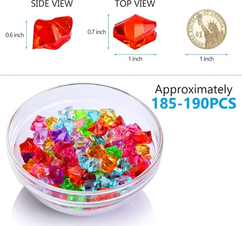 Vista 2 de 180-190 gemas falsas acrílicas multicolores, rocas de hielo trituradas, joyas de plástico para rellenos de jarrones, dispersión de mesa, relleno