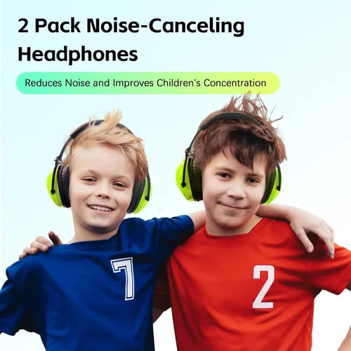 Vista 6 de 2 Pack HZ015 Orejeras de protección para niños, orejeras de seguridad duraderas con cancelación de ruido, verde+verde