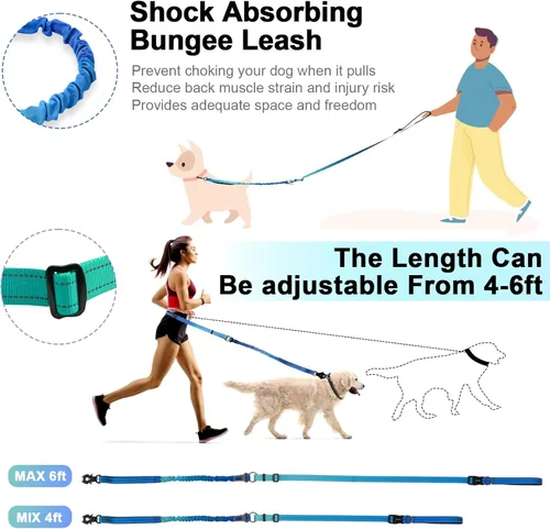 Vista 3 de Correa de perro resistente manos libres con mosquetón de liberación rápida y correa ajustable para correr para perro, para caminar y entrenar