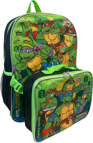 Vista 2 de Ruz Group - Mochila con licencia para niños de 16 pulgadas con lonchera extraíble, Verde, multi color, Tortugas Ninja
