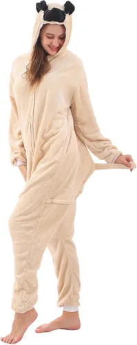 Vista 4 de ZOBAYOP Pijama unisex con capucha de animales para adultos, para mujeres y hombres, disfraz de Halloween, cosplay, perro