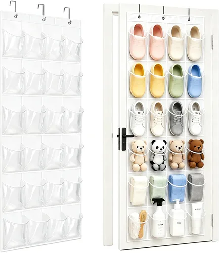 Vista 10 de Organizador de Zapatos Sobre la Puerta - Zapatero que Ahorra Espacio para Puerta de Closet con 24 Bolsillos y Gancho, Soporte para Zapatos
