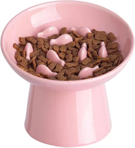 Vista 8 de Cuenco elevado de cerámica para gatos – Cuenco elevado de comida para gatos de 6 pulgadas para aliviar la hinchazón y antivómitos, comedero lento