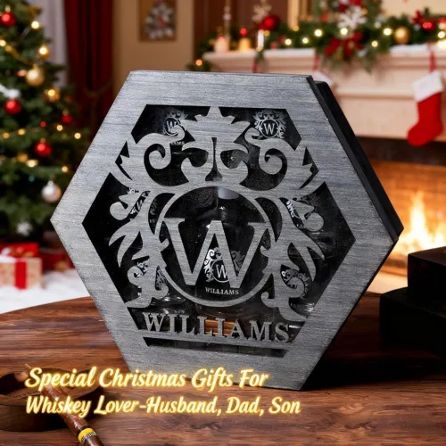 Vista 6 de Juego de decantadores de whisky personalizados para hombres, para el hogar, bar, decantadores de licor personalizados, caja de madera, vasos