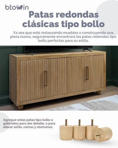 Vista 2 de Patas para muebles de moño de madera maciza de 2 pulgadas, 4