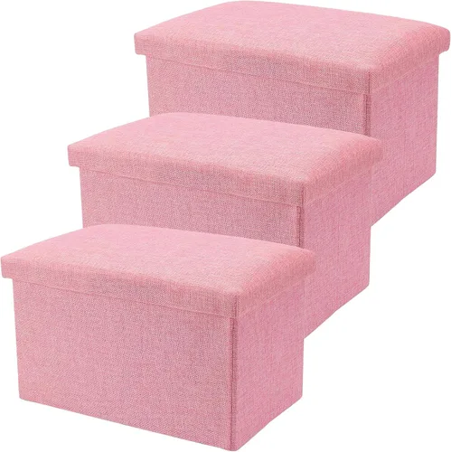 Vista 9 de HOZEON 3 Pack 15.7 x 9.8 x 9.11 Inches Folding Storage Ottoman, Blue Rectangle Footrest Seat, Multifunctional Foot Stool for Living Room, Office