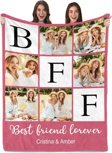 Vista 20 de Envío al día siguiente, regalos de cumpleaños para mejores amigas, manta personalizada con fotos, regalos de manta para mejores amigas y BFF, regalo