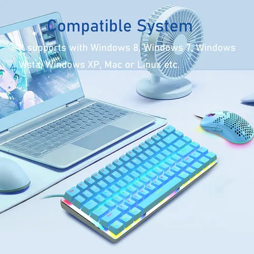 Vista 3 de FELICON AK33 - Teclado mecánico con cable para juegos, retroiluminación LED arco iris, con cable USB, 82 teclas, teclado de computadora