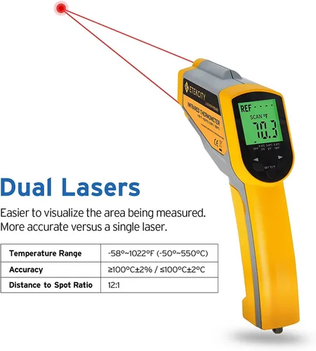 Vista 3 de Etekcity Termómetro infrarrojo Lasergrip 1030D (no para humanos) con filtro de temperatura sin contacto con láser dual, de 58 °F a 1022 ℉