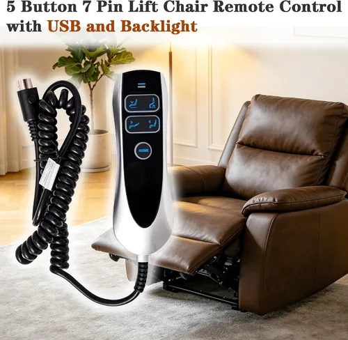 Vista 4 de Teléfono de control remoto de 5 botones y 7 pines para silla elevadora reclinable eléctrico Puerto USB, retroiluminación, reemplazo