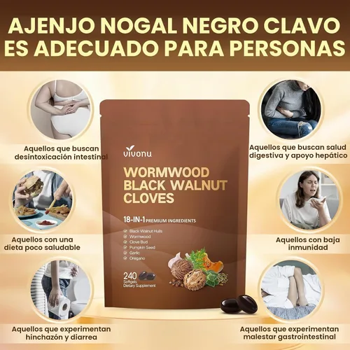 Vista 5 de 18 en 1 limpieza de ajenjo de nogal negro para humanos cápsulas blandas, suministro para 80 días