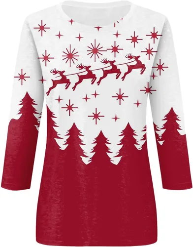 Vista 4 de 2024 Christmas 34 Sleeve Top for Women,Ladies Trendy 34 Sleeve Shirt with Cute Christmas Snowflakes Print