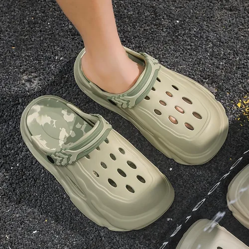 Vista 3 de Zuecos de plataforma cómodos de moda para hombres, 1.6 in de altura, en aumento, toboganes de nube, zapatillas casuales, zapatos de playa, sandalias