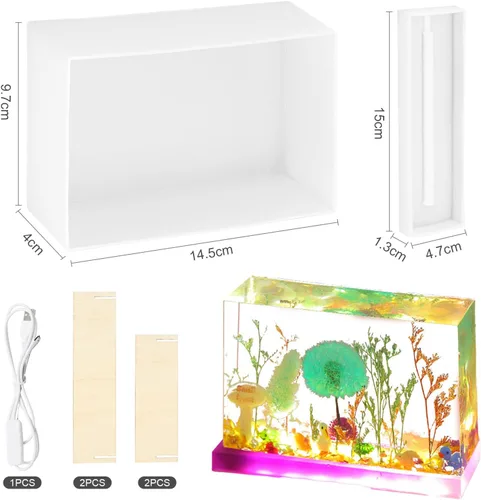 Vista 3 de 4 moldes cuadrados de silicona de resina de luz para la preservación de flores con luz USB para bricolaje resina epoxi fundición artesanal, adornos