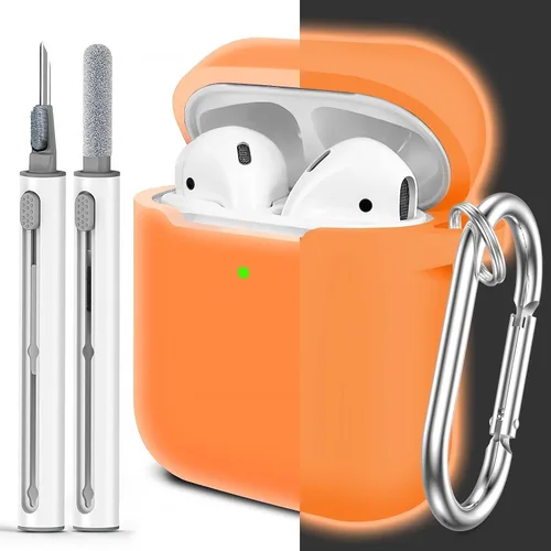 Vista 7 de Funda Protectora para AirPods 1/2, viene con kit de limpieza, funda protectora de silicona suave con hebilla, compatible con estuche de carga