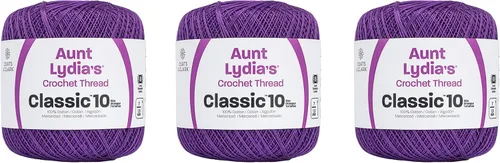 Vista 31 de Aunt Lydia Classic Crochet - 3 unidades de 350y/1,049.9 ft - Natural Tamaño 10 3 capas 100% algodón mercerizado hilo de ganchillo para tapetes