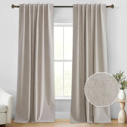 Vista 11 de StangH Cortinas Opacas con Pliegues Pinzados para Dormitorio, Cortinas de Ventana con Textura de Lino Beige con Ganchos, Aislante de Energía Neutro