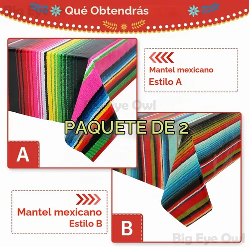 Vista 2 de Mantel de plástico desechable para fiesta mexicana, 2 piezas, para decoración de fiesta de cumpleaños, mantel de mesa de México, suministros