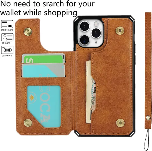 Vista 3 de Cavor Funda para iPhone 11 Pro con tarjetero, funda tipo cartera con tarjetero y tarjetero para iPhone 11Pro, funda de piel sintética con ranuras