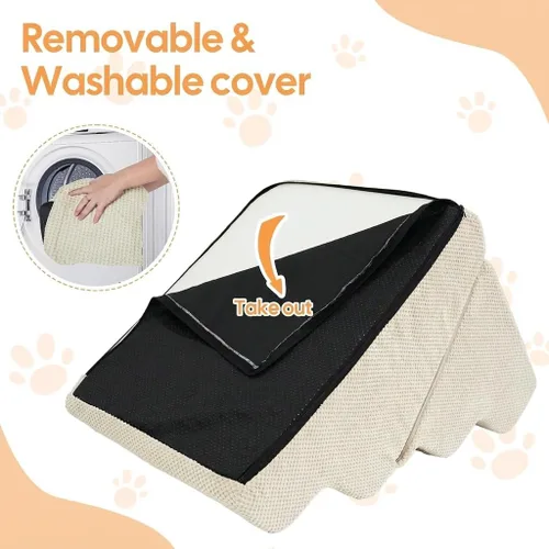 Vista 9 de Rampa para perros para cama, escaleras extra anchas de 20 Beige