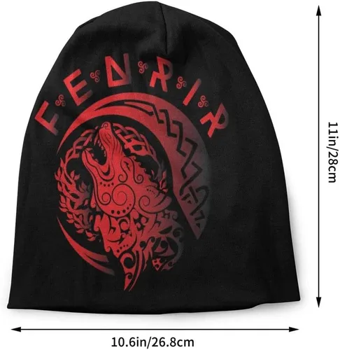 Vista 5 de Viking Tattoo Fenrir Wolf Beanie Hat Street Skullies Hombre Mujer Nórdico Sombrero Invierno Cálido Moda Hip Hop Sombrero
