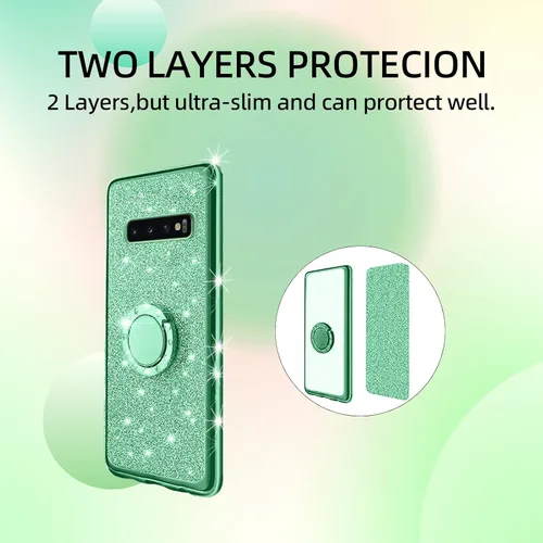 Vista 8 de Funda para S10 Plus, Galaxy S10 Plus para mujer, con purpurina, cristal suave, transparente, TPU de lujo, bonita funda protectora con correa de pie