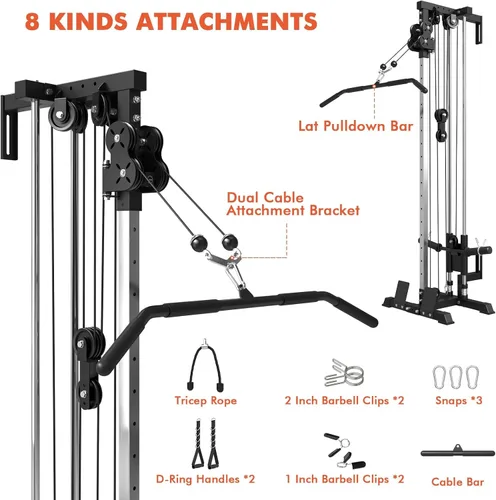 Vista 5 de Mikolo Wall Mount Cable Station, Cable Crossover Machine with Dual Pulley System and 18 Adjustable Positions for Home Gym Fitness Equipment