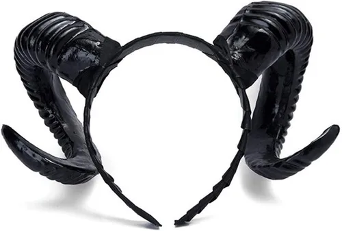 Vista 6 de Qhome - Diadema gótica de cuerno de oveja punk, diseño de animales del bosque, fotografía, cosplay, accesorios para fotos steampunk