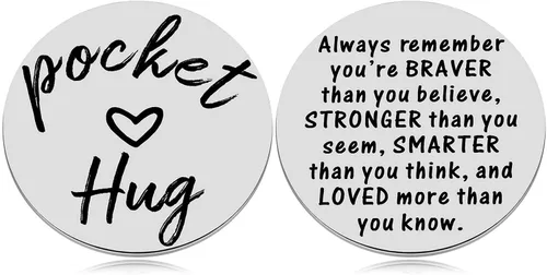 Vista 7 de MIXJOY Moneda de ficha de abrazo de bolsillo - You Are Braver Than You Believe Thinking of You Love Tarjeta de regalo, 2 caras, 1.5 pulgadas