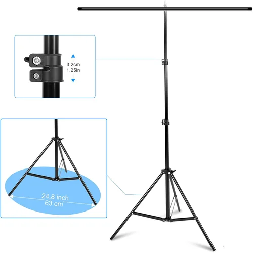 Vista 3 de Meking Soporte de fondo para fotos en forma de T, 4 x 6.5 pies/3.9 x 6.6 ft, sistema de soporte de fondo portátil con 2 abrazaderas de resorte