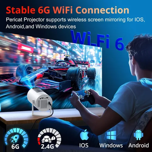 Vista 5 de [Auto Keystone] Mini proyector con WIFI y Bluetooth, proyector de película portátil pericat con rotación de 210°, proyector de cine en casa 4K 1080P