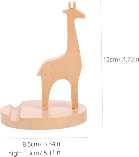 Vista 2 de Hemobllo Soporte de teléfono móvil con forma de jirafa Soporte de teléfono de escritorio de dibujos animados para oficina en casa Soporte de madera