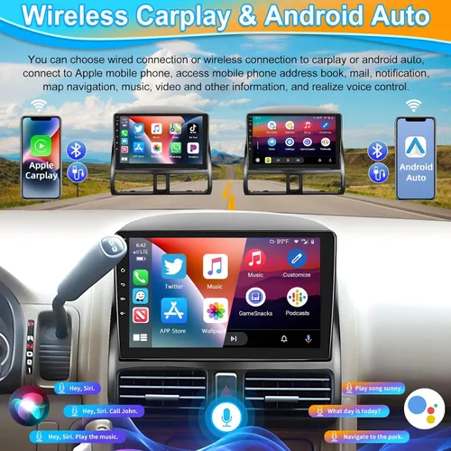 Vista 3 de Podofo Para Honda CRV 2002-2006 inalámbrico Apple Carplay Android Auto, pantalla táctil Android coche estéreo Autoradio unidad principal