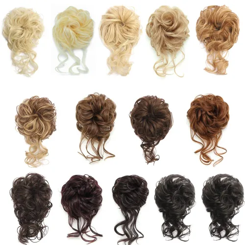 Vista 2 de 2 piezas de Extensiones de Cabello Estilo Moño Despeinado, QIAORUIXIN Extensiones de Cabello Superlargas Estilo Moño Alborotado, Envoltura Ondulada