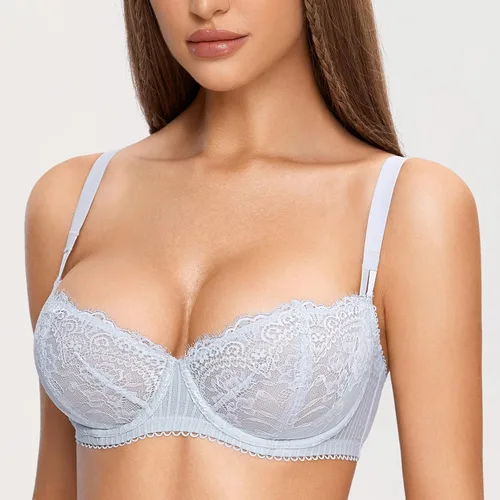 Vista 4 de DOBREVA - Brasier sexy de encaje para mujer, talla grande, con varillas, sin forro