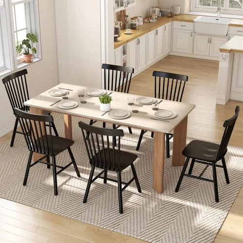 Vista 4 de Juego de 4 sillas de comedor Windsor, sillas de cocina de estilo granja con respaldo de vástago, sillas laterales de madera maciza sin brazos