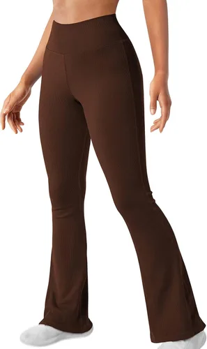 Vista 2 de Leggings acampanados para mujer, de cintura alta, corte de bota, pantalones de yoga elásticos, suaves, acampanados, para gimnasio, entrenamiento, 01