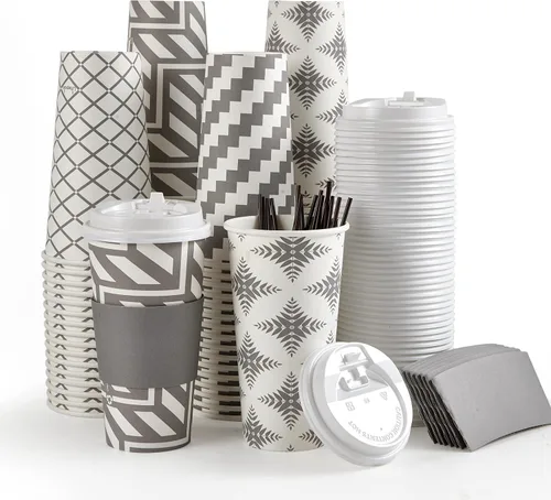 Vista 9 de LITOPAK - Paquete de 100 tazas de café de papel de 10 onzas con tapa, manga, agitadores