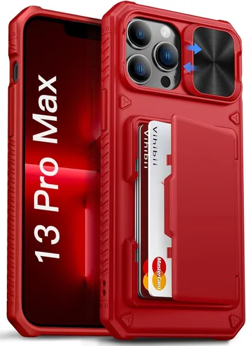 Vista 36 de Vihibii Funda para iPhone 13 Pro Max/iPhone 12 Pro Max con tarjetero (4 tarjetas) [bloqueo RFID] y cubierta de cámara deslizante, protección contra