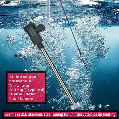 Vista 2 de Calentador de agua de inmersión de 1500 W para piscina y bañera, calentador sumergible eléctrico portátil con control de temperatura y GFCI