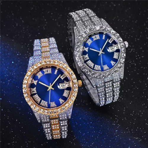 Vista 3 de Reloj de cristal unisex de moda con diamantes para hombre y mujer, reloj de pulsera de diamantes de lujo