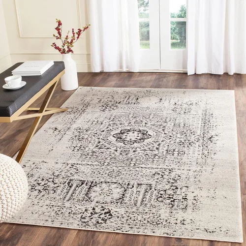 Vista 14 de SAFAVIEH Evoke Collection EVK260T Medallón oriental envejecido de 2'2" x 4', color marfil y negro, no desprende pelusa, alfombra de acento para sala