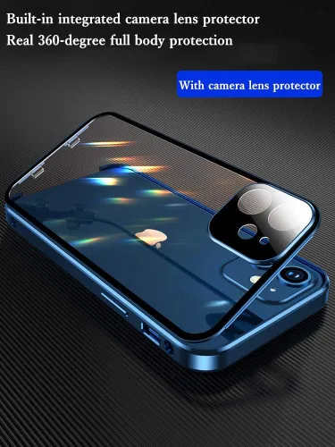 Vista 4 de Funda antiespía doble con bloqueo de seguridad para iPhone 11 Pro, carcasa de aluminio con protector de pantalla para lente de cámara, protección