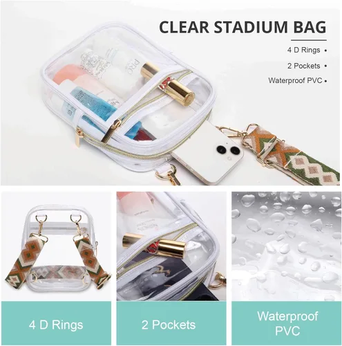Vista 37 de Bolso cruzado aprobado por estadios para mujer, bolsa transparente para estadios para eventos deportivos, conciertos