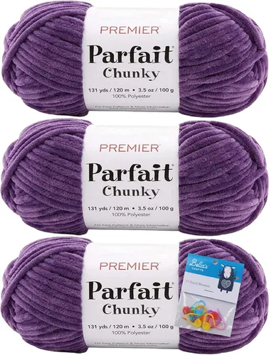 Vista 19 de Premier Yarns Parfait - Paquete de 3 unidades de felpilla gruesa de 3.5 onzas, peso supervoluminoso, paquete de 3 unidades con soportes para punto