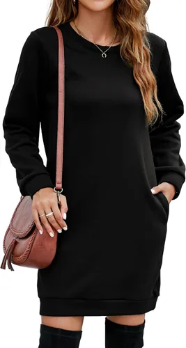 Vista 2 de Miselon - Vestido casual de vellón polar para mujer, sin botones, vestido tipo suéter, tamaño mini, con bolsillos